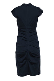 Current Boutique-Artelier Nicole Miller - Navy Ruched Side Cap Sleeve Sheath Dress Sz 8