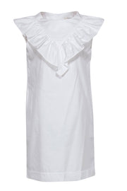 Current Boutique-Atlantique - White Sleeveless Cotton Shift Dress w/ Ruffle Neckline Sz M