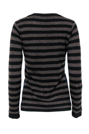 Current Boutique-Autumn Cashmere - Brown & Black Striped Cashmere Sweater w/ Blue Piping Sz M