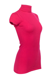 Current Boutique-Autumn Cashmere - Hot Pink Cashmere Short Sleeve Turtleneck Sweater Sz S