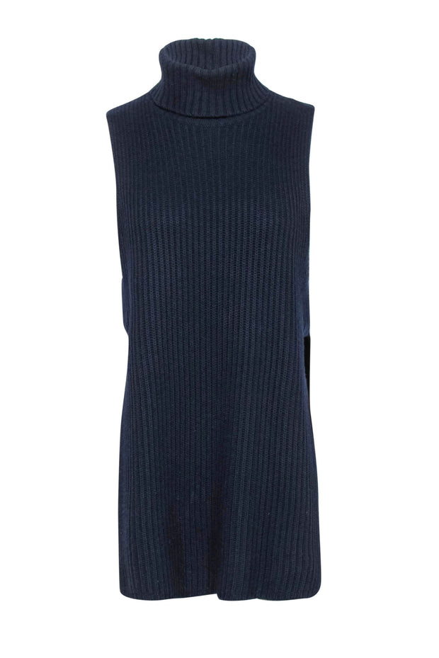 Current Boutique-Autumn Cashmere - Navy Knit Sleeveless Cashmere Blend Turtleneck Sweater Sz S