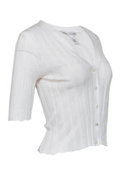 Current Boutique-Autumn Cashmere - White Ribbed Button-Up Quarter Sleeve Cotton Cardigan Sz M