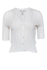 Current Boutique-Autumn Cashmere - White Ribbed Button-Up Quarter Sleeve Cotton Cardigan Sz M