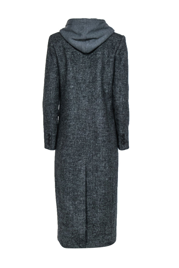 Current Boutique-Avec Les Filles - Distressed Grey Herringbone Longline Coat w/ Built-In Hoodie Sz S