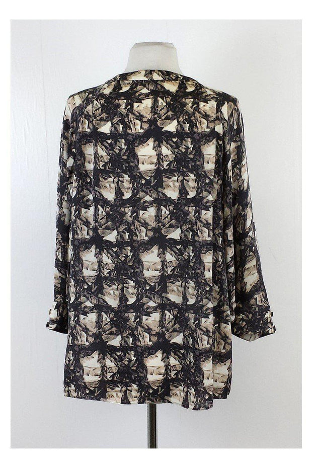 Current Boutique-BCBG - Grey & Tan Print Silk Blouse Sz S