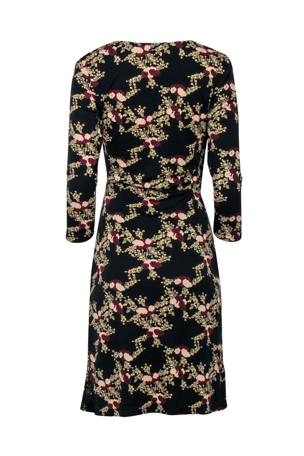 Current Boutique-BCBG Max Azaria - Black w/ Cream, Blush, & Maroon Floral Print Long Sleeve Dress Sz S