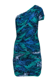 Current Boutique-BCBG Max Azria - Aqua Green & Blue One-Shoulder Ruched Mesh Dress Sz M