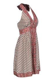 Current Boutique-BCBG Max Azria - Beige & Brown Polka Dot Print Halter Dress Sz 12