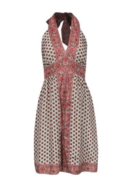 Current Boutique-BCBG Max Azria - Beige & Brown Polka Dot Print Halter Dress Sz 12