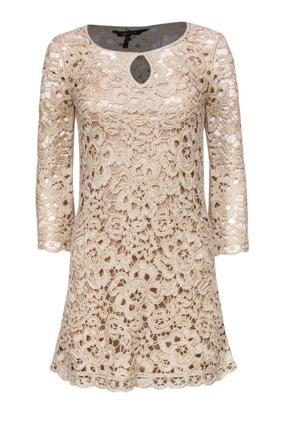 Current Boutique-BCBG Max Azria - Beige Crochet Flared Hem Dress Sz XS