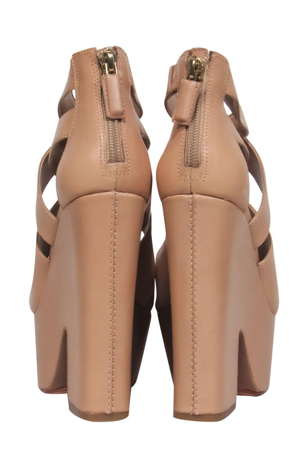 Current Boutique-BCBG Max Azria - Beige Leather Chunky Platform Crisscross Strap Heels Sz 5.5