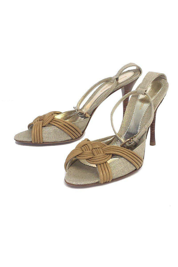 Current Boutique-BCBG Max Azria - Beige Metallic Tweed Heels w/ Sailors Knot Sz 7