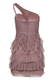 Current Boutique-BCBG Max Azria - Beige Pleated Tulle One Shoulder Sheath Dress w/ Tiered Skirt Sz 0