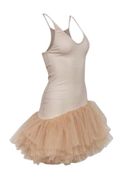 Current Boutique-BCBG Max Azria - Beige Ribbed Tank Dress w/ Asymmetrical Tutu Tulle Hem Sz M