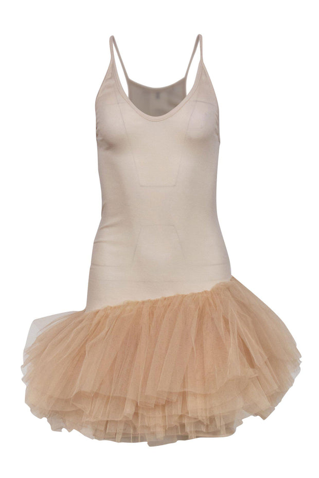 Current Boutique-BCBG Max Azria - Beige Ribbed Tank Dress w/ Asymmetrical Tutu Tulle Hem Sz M