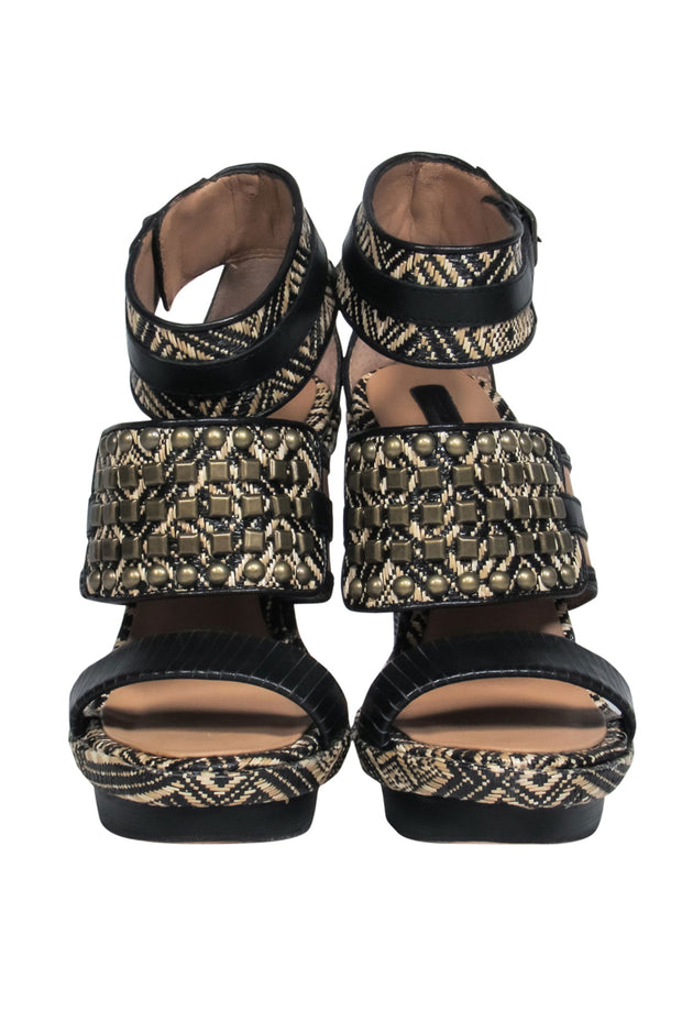 Current Boutique-BCBG Max Azria - Black & Beige Studded Woven Heels Sz. 5.5