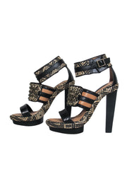 Current Boutique-BCBG Max Azria - Black & Beige Studded Woven Heels Sz. 5.5