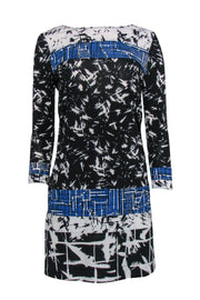 Current Boutique-BCBG Max Azria - Black & Blue Abstract Print Silk Dress Sz XS