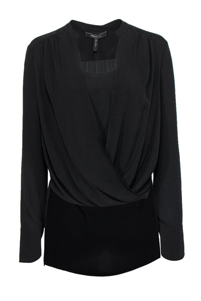 Current Boutique-BCBG Max Azria - Black Draped Cowl Long Sleeve Blouse Sz S