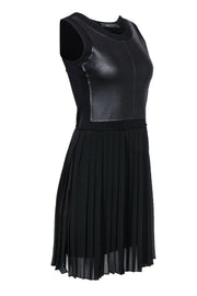 Current Boutique-BCBG Max Azria - Black Faux Leather Pleated "Cleo" Dress Sz XXS