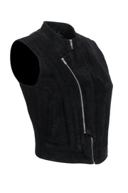 Current Boutique-BCBG Max Azria - Black Faux Suede Pleated Zip-Up Vest Sz XS