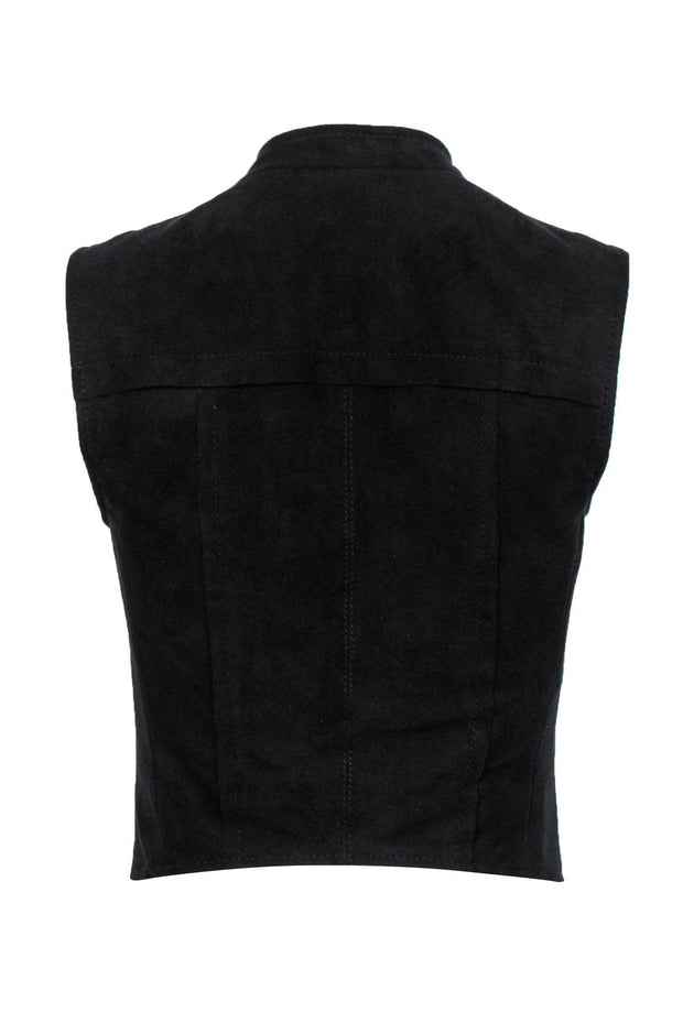 Current Boutique-BCBG Max Azria - Black Faux Suede Pleated Zip-Up Vest Sz XS