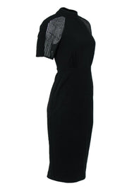 Current Boutique-BCBG Max Azria - Black Fitted Midi Dress w/ Mesh Sleeves Sz 0