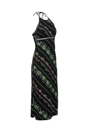 Current Boutique-BCBG Max Azria - Black Floral Print Halter Maxi Dress w/ Eyelet Trim Sz S