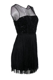 Current Boutique-BCBG Max Azria - Black Fringe Sleeveless “Melly” Sheath Dress w/ Sequin Bodice Sz 2