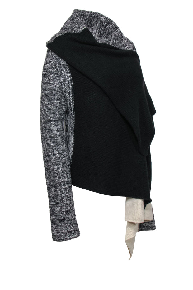 Current Boutique-BCBG Max Azria - Black, Gray & White Draped Knit Zip-Up Cardigan Sz M