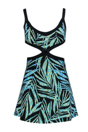 Current Boutique-BCBG Max Azria - Black & Green Leaf Print Knit Mini Dress w/ Cutouts Sz XXS