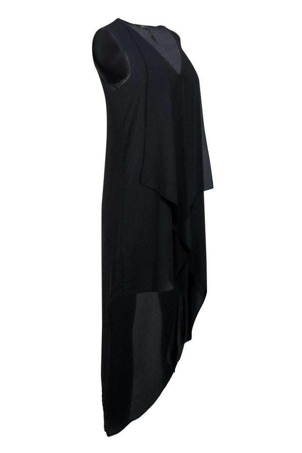 Current Boutique-BCBG Max Azria - Black High-Low Midi Dress w/ Draping Sz XXS