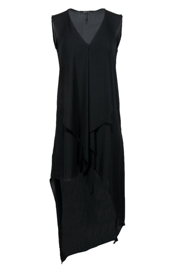 Current Boutique-BCBG Max Azria - Black High-Low Midi Dress w/ Draping Sz XXS