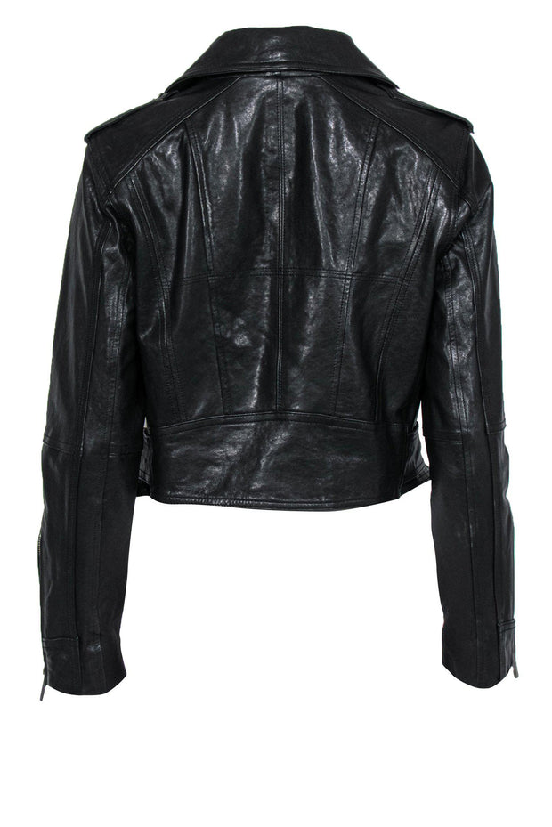 Current Boutique-BCBG Max Azria - Black Leather Cropped Moto Jacket Sz M