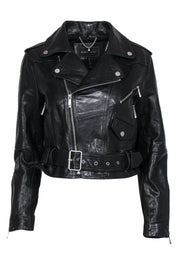 Current Boutique-BCBG Max Azria - Black Leather Cropped Moto Jacket Sz M