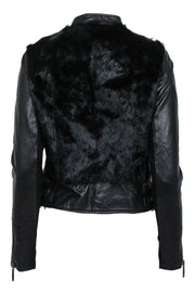 Current Boutique-BCBG Max Azria - Black Leather & Rabbit Fur Moto-Style Jacket Sz S