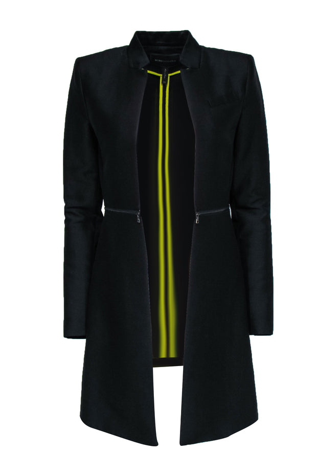 Current Boutique-BCBG Max Azria - Black Midi “Arelia” Coat w/ Zipper Detail Sz XXS