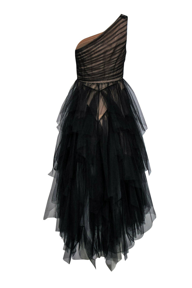 Current Boutique-BCBG Max Azria - Black One-Shoulder Tulle Gown w/ Sequin Bust Sz 4