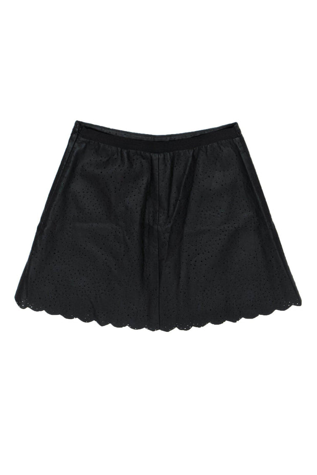 Current Boutique-BCBG Max Azria - Black Perforated Faux Leather Miniskirt w/ Petaled Hem Sz XS