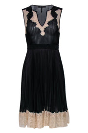 Current Boutique-BCBG Max Azria - Black Pleated A-Line Dress w/ Tan Lace Sz 0