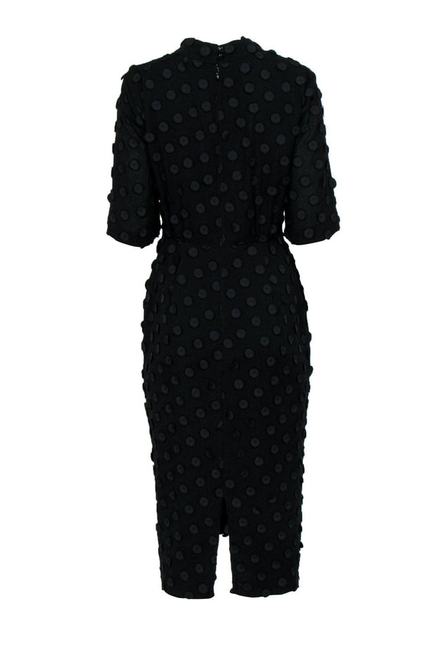 Current Boutique-BCBG Max Azria - Black Polka Dot Embossed Short Sleeve Midi Dress Sz S