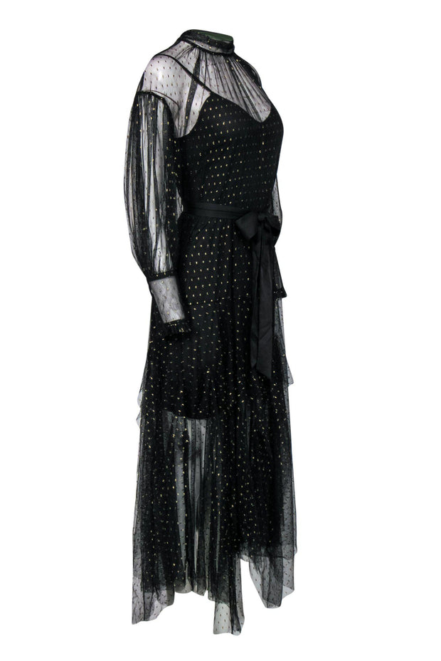 Current Boutique-BCBG Max Azria - Black Polka Dot Tulle Maxi Dress Sz XXS