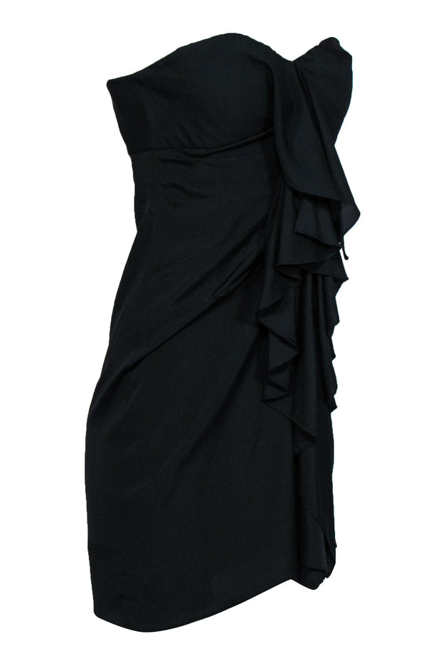 Current Boutique-BCBG Max Azria - Black Ruffled Front Bodycon Dress Sz 6