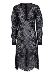 Current Boutique-BCBG Max Azria - Black Sheer Lace Midi Dress w/ Knotted Waist Sz 2