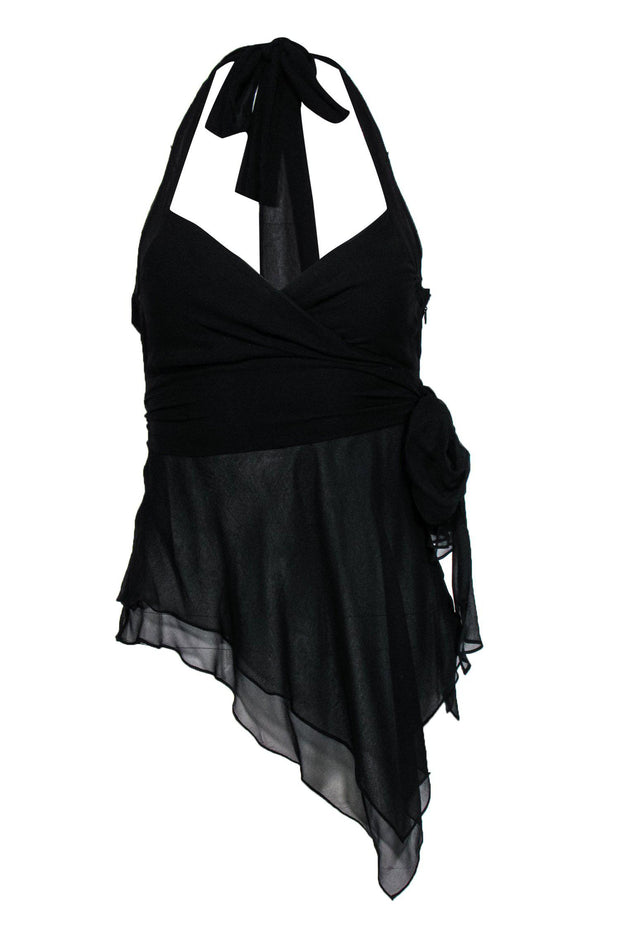 Current Boutique-BCBG Max Azria - Black Silk Sheer Halter Top w/ Tie Sz XS