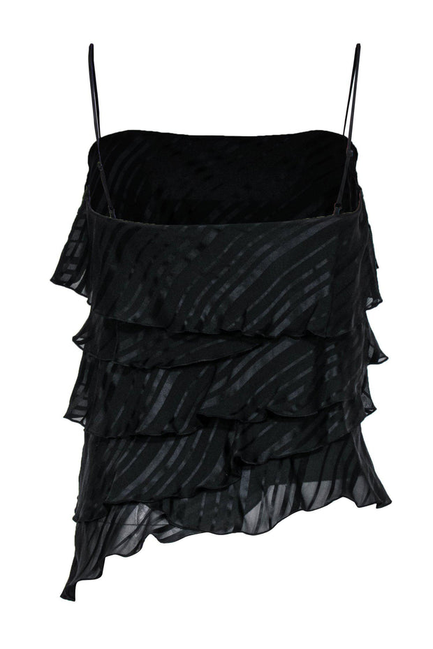 Current Boutique-BCBG Max Azria - Black Silk Tiered Striped Tank Sz 0