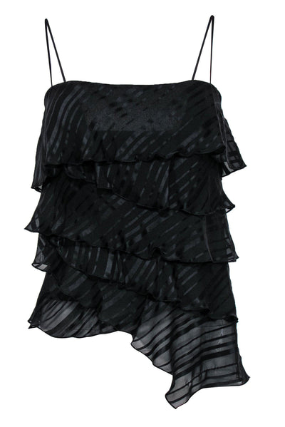 Current Boutique-BCBG Max Azria - Black Silk Tiered Striped Tank Sz 0