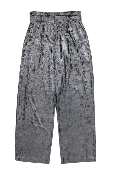 Current Boutique-BCBG Max Azria - Black Silver Metallic High-Waist Trousers w/ Belt Sz M