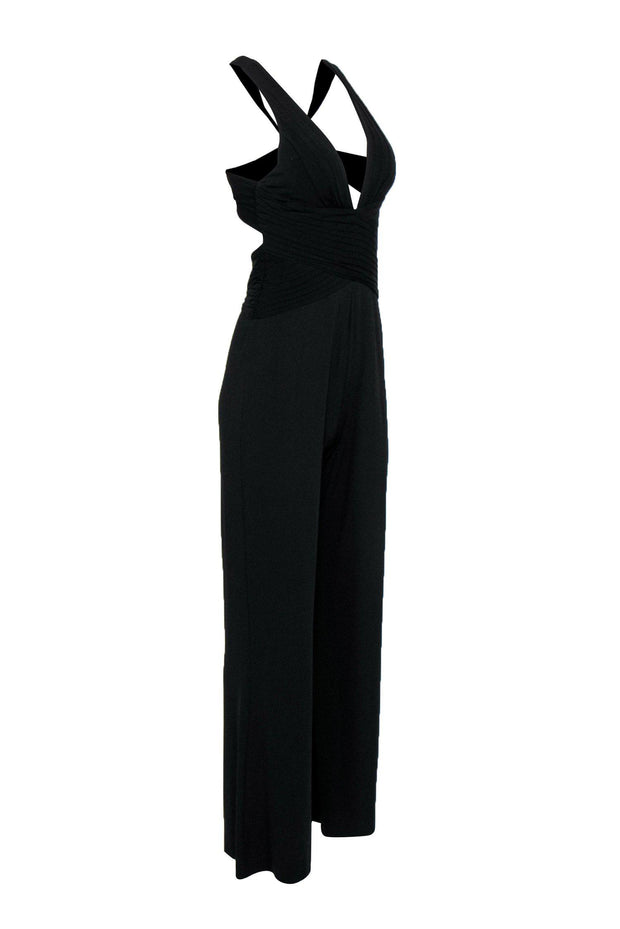 Current Boutique-BCBG Max Azria - Black Sleeveless Pintuck Wide Leg Jumpsuit w/ Crisscross Back Sz S