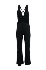 Current Boutique-BCBG Max Azria - Black Sleeveless Pintuck Wide Leg Jumpsuit w/ Crisscross Back Sz S